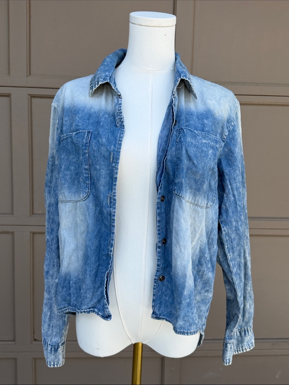 hippie laundry blue denim shirt with subtle yellow accents